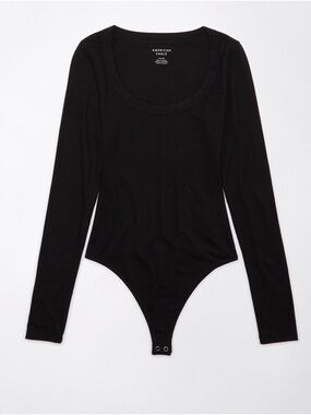 American Eagle Outfitters Black Women's Ribbed long sleeve  bodysuit